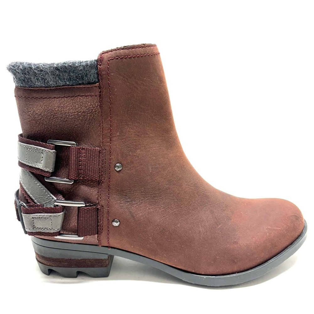 Sorel Brown Leather Ankle Boots with Metallic Accent & Felt Cuff - Picture 2 of 16